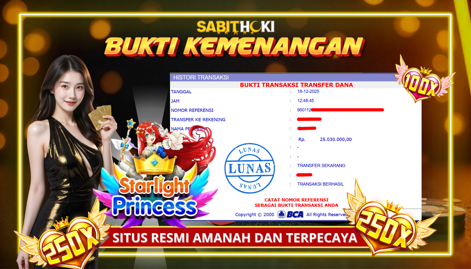 SELAMAT KEPADA MEMBER SETIA SABITHOKI YANG BERHASIL JACKPOT DI PERMAINAN STAR LIGHT PRINCES x1000